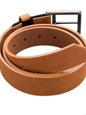 Arcade Tan Leather Men's Belt with Brushed Metal Buckle XL